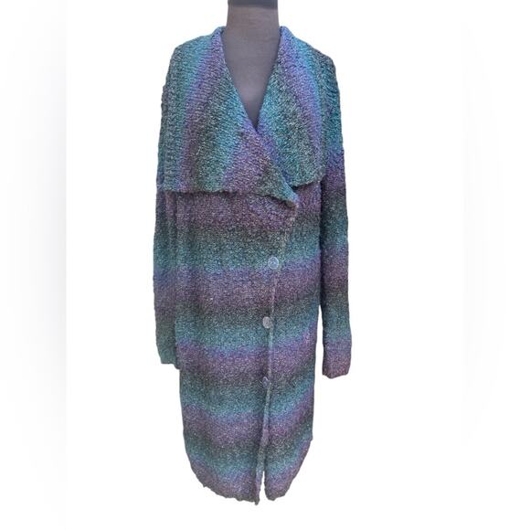 Y2K Relaxed Cozy Rainbow Metallic Knit Boho Fairy Duster Sweater Cardigan Size L - Picture 1 of 7